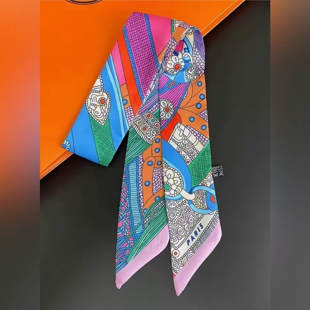 NEW! Pink Paris Print Silky Luxury-Style Twilly Scarf ONLY!